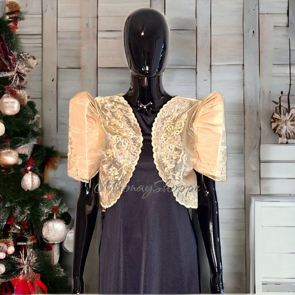 HANDMADE Tops - Champagne-Modern Filipiniana Bolero with Mestiza Sleeves